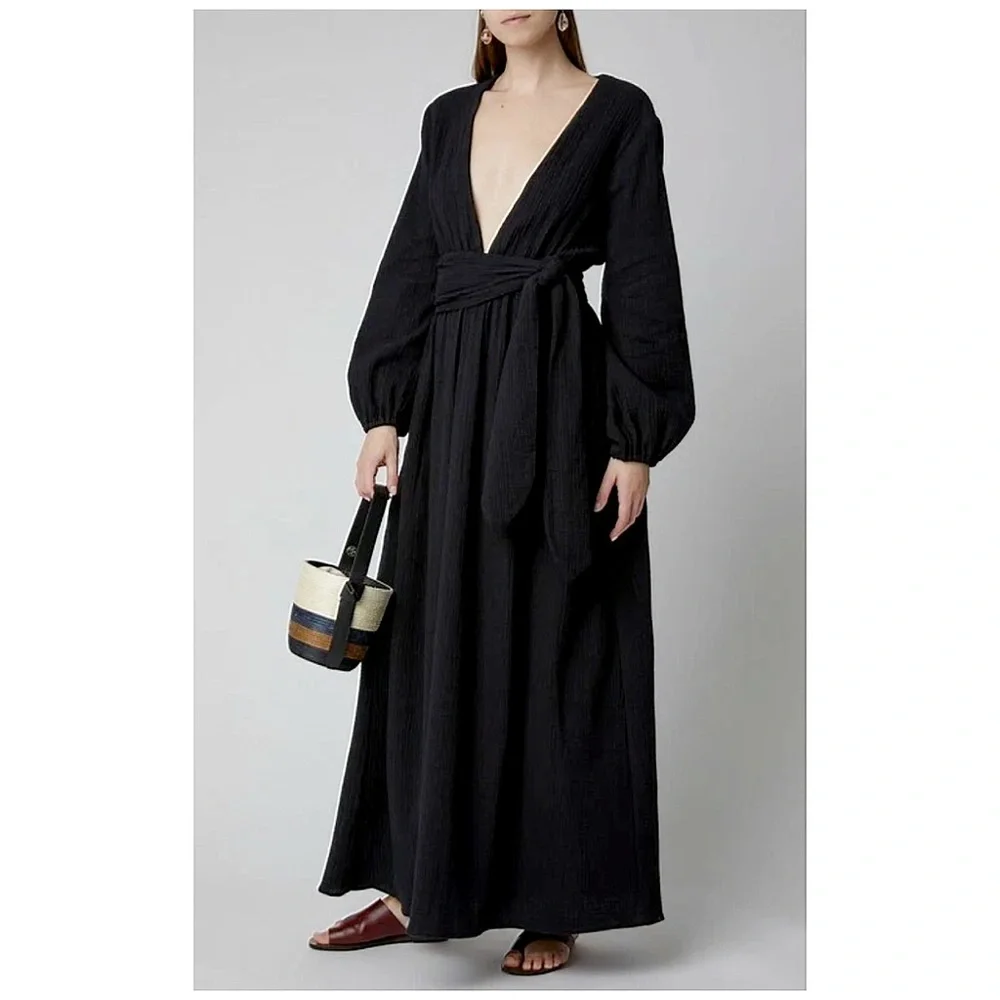 MARA HOFFMAN SWIM Black Gauze Luna Maxi Cover Up Beach Dress Size Small